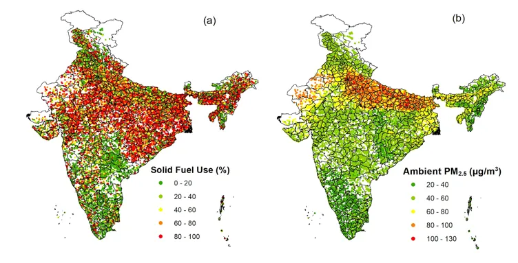 Fig. 1: Spatial pattern of household and ambient air pollution